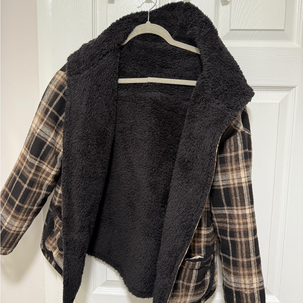 Plaid Teddy Jacket with Black Lining